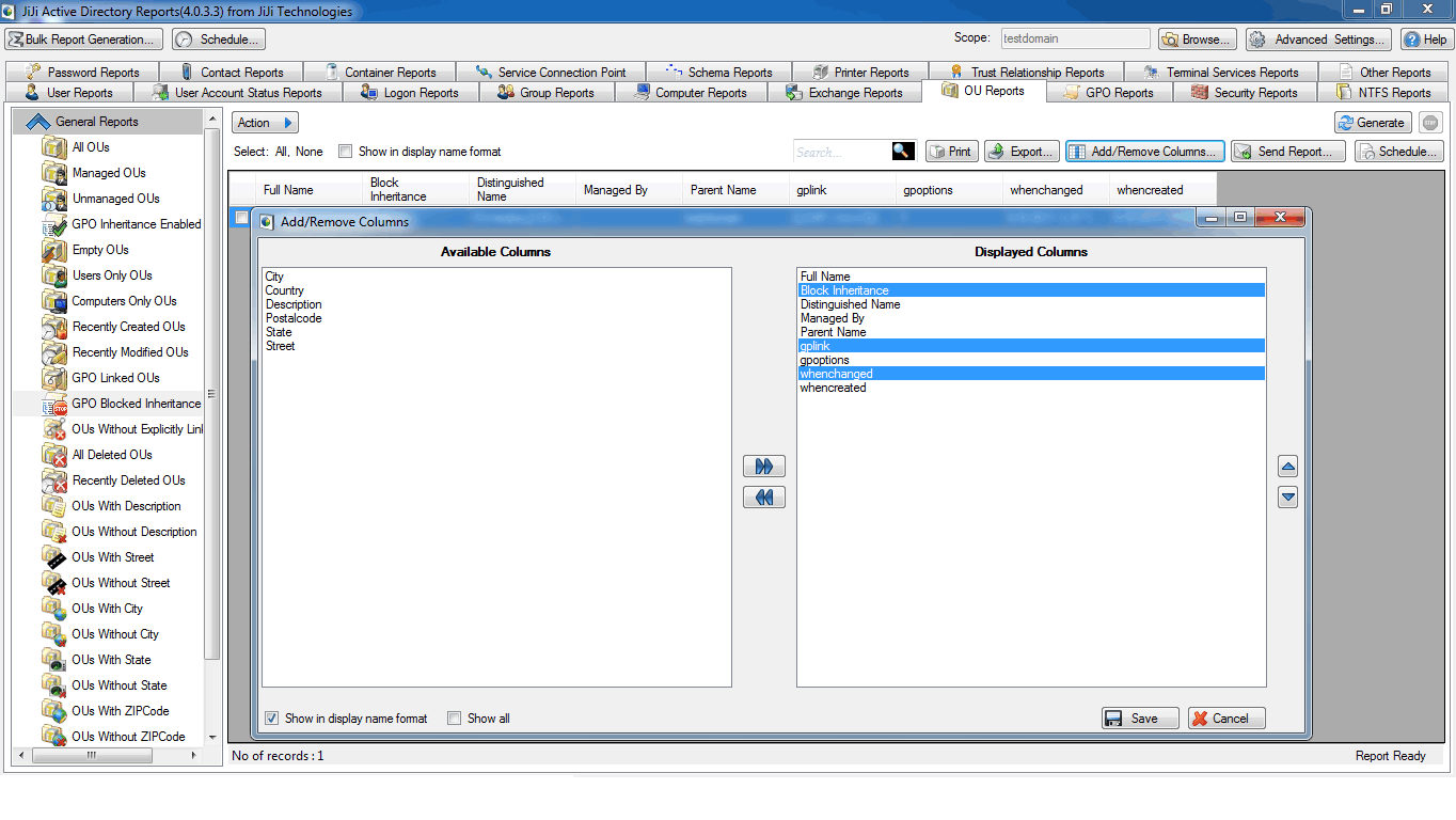 Active Directory Blocked Inheritance OU Report